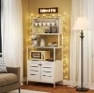 MOBILE DISPENSA CON RIPIANI, ARMADIETTI E 2 PRESE DI RICARICA, IN LEGNO E ACCIAIO, 80X42X171 CM, BIANCO