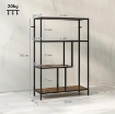 MOBILE LIBRERIA A 4 RIPIANI STILE INDUSTRIALE IN LEGNO E METALLO, 77X30X116 CM, MARRONE RUSTICO