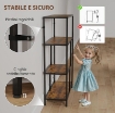 MOBILE LIBRERIA A 4 RIPIANI STILE INDUSTRIALE IN LEGNO E METALLO, 77X30X116 CM, MARRONE RUSTICO
