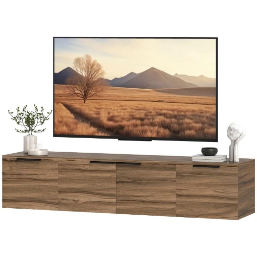 MOBILE PORTA TV SOSPESO FINO 65" CON 3 ARMADIETTI IN STILE INDUSTRIALE, MARRONE RUSTICO