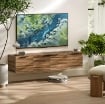 MOBILE PORTA TV SOSPESO FINO 65" CON 3 ARMADIETTI IN STILE INDUSTRIALE, MARRONE RUSTICO