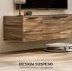 MOBILE PORTA TV SOSPESO FINO 65" CON 3 ARMADIETTI IN STILE INDUSTRIALE, MARRONE RUSTICO