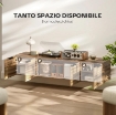 MOBILE PORTA TV SOSPESO FINO 65" CON 3 ARMADIETTI IN STILE INDUSTRIALE, MARRONE RUSTICO