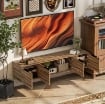 MOBILE PORTA TV SOSPESO FINO 65" CON 3 ARMADIETTI IN STILE INDUSTRIALE, MARRONE RUSTICO