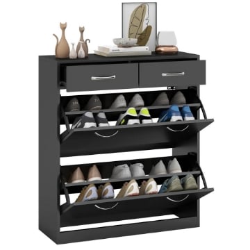 MOBILE SCARPIERA DA 12 PAIA CON 2 RIPIANI INTERNI REGOLABILI E 2 CASSETTI IN LEGNO 80X30X91.5 CM NERO