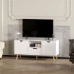 MOBILE PORTA TV MAX 50" CON CASSETTO, RIPIANO APERTO E ARMADIETTI, 110X40X50 CM, BIANCO E LEGNO