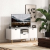 MOBILE PORTA TV MAX 50" CON CASSETTO, RIPIANO APERTO E ARMADIETTI, 110X40X50 CM, BIANCO E LEGNO