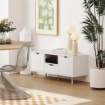 MOBILE PORTA TV MAX 50" CON CASSETTO, RIPIANO APERTO E ARMADIETTI, 110X40X50 CM, BIANCO E LEGNO