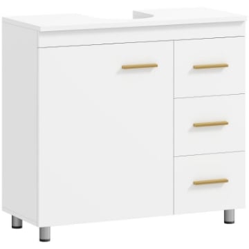 MOBILE SOTTOLAVABO CON INTAGLIO A U, ARMADIETTO E 3 CASSETTI, CHIUSURA AMMORTIZZATA, 70X30X65 CM, BIANCO