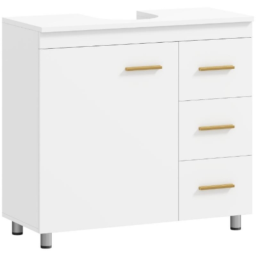 MOBILE SOTTOLAVABO CON INTAGLIO A U, ARMADIETTO E 3 CASSETTI, CHIUSURA AMMORTIZZATA, 70X30X65 CM, BIANCO