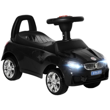 MACCHININA PER BAMBINI CAVALCABILE CON VOLANTE, FARI E MUSICHE INTEGRATE, IN PP E METALLO, 63.5X28X36 CM, NERO