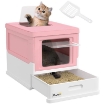 LETTIERA PER GATTI CHIUSA IN PP A 2 PORTE CON PALETTA E VASSOIO ESTRAIBILE 47.5X35.5X36.7 CM ROSA E BIANCO