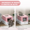 LETTIERA PER GATTI CHIUSA IN PP A 2 PORTE CON PALETTA E VASSOIO ESTRAIBILE 47.5X35.5X36.7 CM ROSA E BIANCO