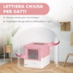 LETTIERA PER GATTI CHIUSA IN PP A 2 PORTE CON PALETTA E VASSOIO ESTRAIBILE 47.5X35.5X36.7 CM ROSA E BIANCO