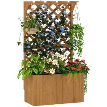 LETTO PER ORTO RIALZATO CON TRALICCIO PER RAMPICANTI E PERGOLA SUPERIORE 64X33X122 CM LEGNO