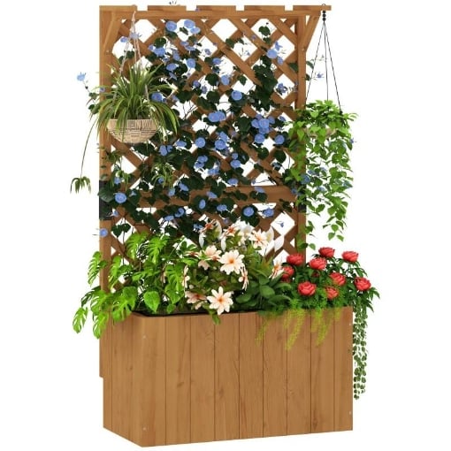 LETTO PER ORTO RIALZATO CON TRALICCIO PER RAMPICANTI E PERGOLA SUPERIORE 64X33X122 CM LEGNO