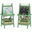 LAVAGNA PER BAMBINI CON CAVALLETTO 3 IN 1, ROTOLO DI CARTA E 2 CONTENITORI, IN LEGNO, 59X48X118 CM, VERDE