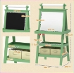 LAVAGNA PER BAMBINI CON CAVALLETTO 3 IN 1, ROTOLO DI CARTA E 2 CONTENITORI, IN LEGNO, 59X48X118 CM, VERDE