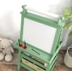 LAVAGNA PER BAMBINI CON CAVALLETTO 3 IN 1, ROTOLO DI CARTA E 2 CONTENITORI, IN LEGNO, 59X48X118 CM, VERDE