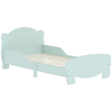 LETTINO PER BAMBINI CON TESTIERA E PEDIERA A ORSO E 2 SPONDE LATERALI, IN LEGNO, 143.5X80X55 CM, VERDE