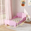 LETTINO PER BAMBINI CON TESTIERA E PEDIERA A ORSO E 2 SPONDE LATERALI, IN LEGNO, 143.5X80X55 CM, ROSA