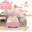 LETTINO PER BAMBINI CON TESTIERA E PEDIERA A ORSO E 2 SPONDE LATERALI, IN LEGNO, 143.5X80X55 CM, ROSA
