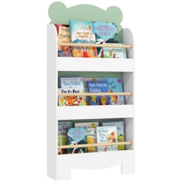 LIBRERIA PER BAMBINI CON 3 RIPIANI A FORMA DI ORSETTO CON BARRIERE FRONTALI, 55X15X110 CM, VERDE