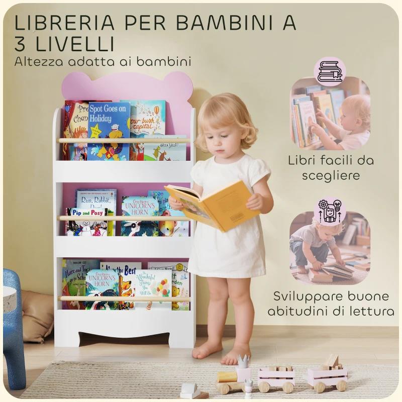 GYMAX Armadio di Giocattoli per Bambini, Mobile con 2 Cassetti, 2 Armadi Chiusi e 1 Scomparto Aperto, Scaffale Libreria in Legno da Pavimento per Sala Giochi, Asilo, Cameretta, 106x30x62 cm (Bianco