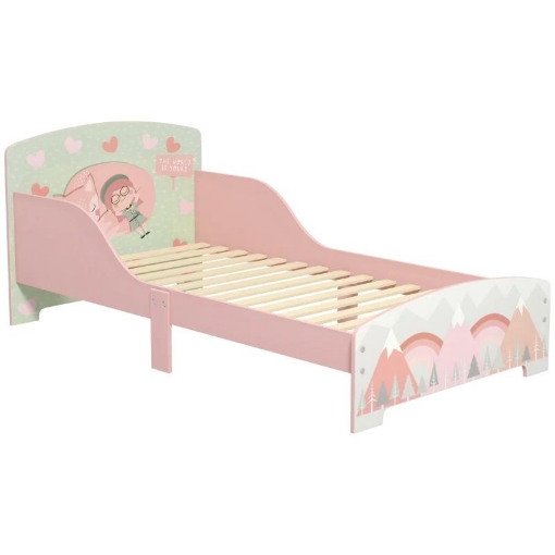 LETTO PER BAMBINI 3-6 ANNI CON BORDI RIALZATI, DOGHE E FANTASIA CON ANIMALI, 77 X 143 X 60 CM, ROSA