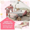 LETTO PER BAMBINI 3-6 ANNI CON BORDI RIALZATI, DOGHE E FANTASIA CON ANIMALI, 77 X 143 X 60 CM, ROSA