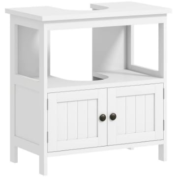 MOBILE SOTTOLAVABO CON RIPIANO E ARMADIETTO, INTAGLIO E U E 2 ANTE, 60X30X60 CM, BIANCO