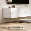 MOBILE TV SOSPESO PER TELEVISORI DA 45"-55"-65" CON 2 ARMADIETTI E ANTE A RIBALTA, 140X33X29.8 CM, BIANCO