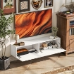 MOBILE TV SOSPESO PER TELEVISORI DA 45"-55"-65" CON 2 ARMADIETTI E ANTE A RIBALTA, 140X33X29.8 CM, BIANCO