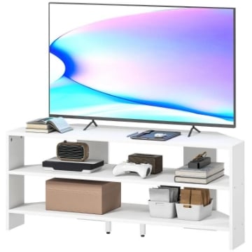 MOBILE TV AD ANGOLO PER 47" MAX CON 2 RIPIANI APERTI, IN LEGNO, 110X36X45 CM, BIANCO