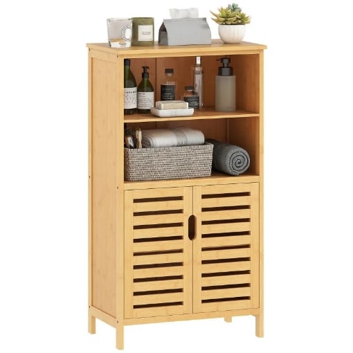 MOBILETTO BAGNO SALVASPAZIO IN LEGNO CON ARMADIETTO, 2 ANTE E 2 RIPIANI APERTI, 50X29X92 CM