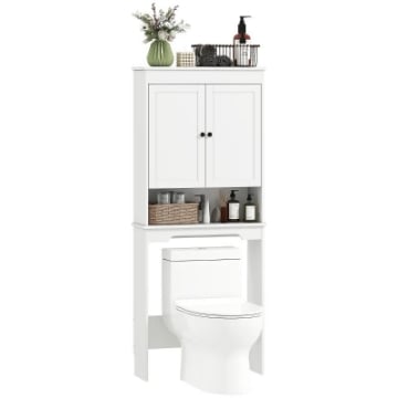MOBILE SOPRA WC CON 3 MENSOLE CHIUSE E RIPIANO APERTO, IN LEGNO, 65X22X161 CM, BIANCO