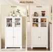 MOBILETTO BAGNO CON DUE ARMADIETTI, ANTE IN VETRO E RIPIANO REGOLABILE, 60X30X108.5 CM, BIANCO