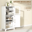 MOBILETTO BAGNO CON DUE ARMADIETTI, ANTE IN VETRO E RIPIANO REGOLABILE, 60X30X108.5 CM, BIANCO