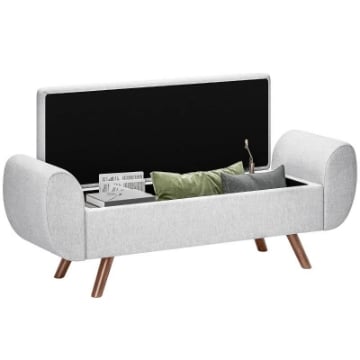 PANCA CONTENITORE FONDO LETTO CON BRACCIOLI IN TESSUTO GAMBE IN LEGNO E VANO DA 53.8L 132X42X50 CM GRIGIO