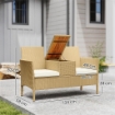 PANCA DA GIARDINO CON TAVOLINO A RIBALTA PORTAOGGETTI IN RATTAN E ACCIAIO 134X58X82 CM CREMA E CACHI