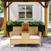 PANCA DA GIARDINO CON TAVOLINO A RIBALTA PORTAOGGETTI IN RATTAN E ACCIAIO 134X58X82 CM CREMA E CACHI