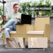 PANCA DA GIARDINO CON TAVOLINO A RIBALTA PORTAOGGETTI IN RATTAN E ACCIAIO 134X58X82 CM CREMA E CACHI