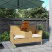PANCA DA GIARDINO CON TAVOLINO A RIBALTA PORTAOGGETTI IN RATTAN E ACCIAIO 134X58X82 CM CREMA E CACHI