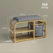PANCA SCARPIERA DA INGRESSO CON SEDUTA IMBOTTITA DESIGN A DOGHE E CESTINO ESTRAIBILE 70X30X45 CM LEGNO
