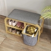PANCA SCARPIERA DA INGRESSO CON SEDUTA IMBOTTITA DESIGN A DOGHE E CESTINO ESTRAIBILE 70X30X45 CM LEGNO