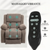 POLTRONA ALZAPERSONA MASSAGGIANTE E RECLINABILE CON 2 TASCHE E TELECOMANDO 93X104X105 CM MARRONE CHIARO