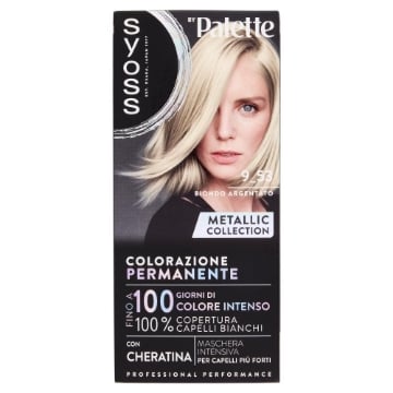 PALETTE SYOSS TINTA CAPELLI COLORAZIONE PERMANENTE 100% CON CHERATINA COPERTURA CAPELLI BIANCHI 9,53 BIONDO ARGENTATO OKX