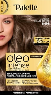 PALETTE SYOSS - OLEO INTENSE TINTA CAPELLI COLORAZIONE PERMANENTE 100% ZENZA AMMONIACA COPERTURA CAPELLI BIANCHI 6.54 CASTANO CHIARO CENERE OKX
