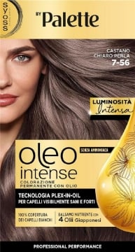 PALETTE SYOSS - OLEO INTENSE TINTA CAPELLI COLORAZIONE PERMANENTE 100% ZENZA AMMONIACA COPERTURA CAPELLI BIANCHI 7.56 CASTANO CHIARO PERLA OKX