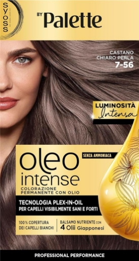 PALETTE SYOSS - OLEO INTENSE TINTA CAPELLI COLORAZIONE PERMANENTE 100% ZENZA AMMONIACA COPERTURA CAPELLI BIANCHI 7.56 CASTANO CHIARO PERLA OKX
